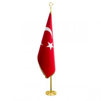 Telalı Türk Makam Bayrağı (Simli) ve Gold Pirinç Makam Direği